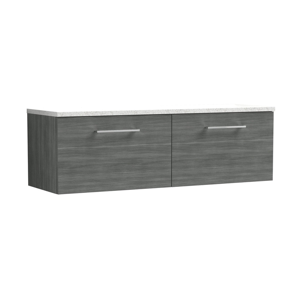 Nuie Arno 1200mm Wall Hung 2-drawer Vanity & Laminate Worktop Contemporary Anthracite Woodgrain MFC Textured Woodgrain 381x1205x390mm - ARN522LSW2 - JJ Building Materials