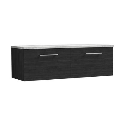 Nuie Arno 1200mm Wall Hung 2-drawer Vanity & Laminate Worktop Contemporary Charcoal Black MFC Textured Woodgrain 381x1205x390mm - ARN622LBG2 - JJ Building Materials