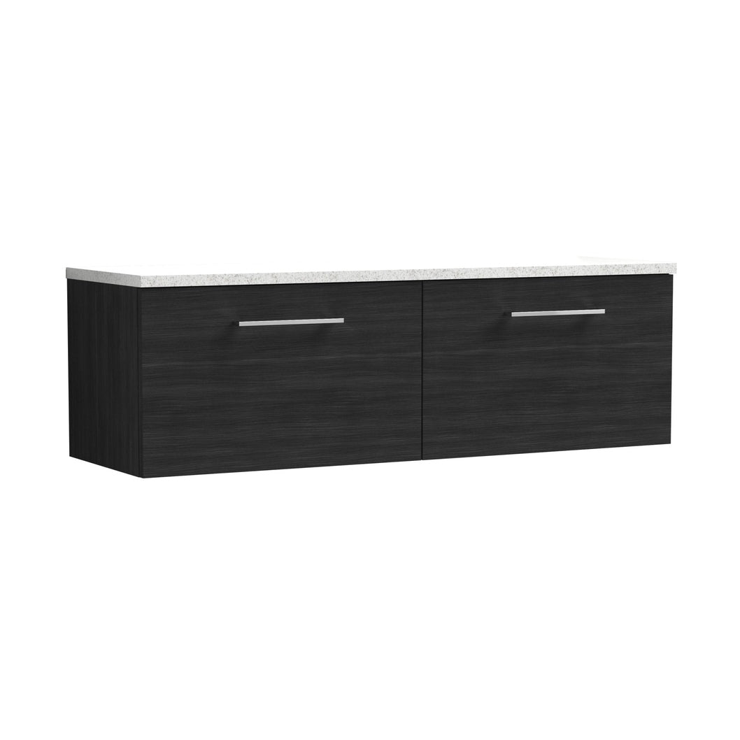 Nuie Arno 1200mm Wall Hung 2-drawer Vanity & Laminate Worktop Contemporary Charcoal Black MFC Textured Woodgrain 381x1205x390mm - ARN622LSW2 - JJ Building Materials