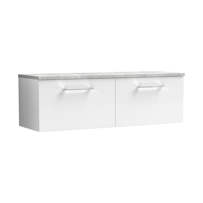 Nuie Arno 1200mm Wall Hung 2-drawer Vanity & Laminate Worktop Contemporary Gloss White MFC Painted Gloss 381x1205x390mm - ARN122LBG2 - JJ Building Materials