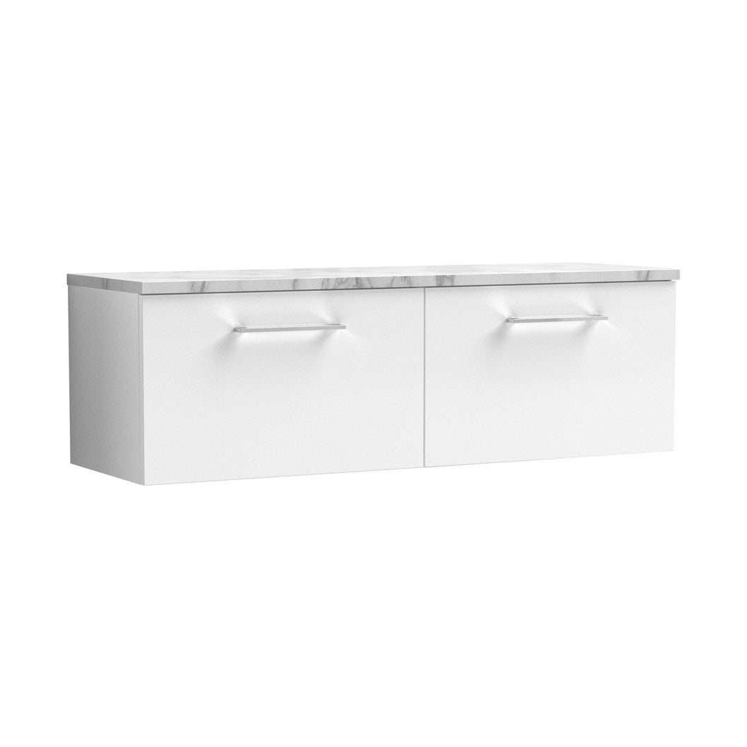 Nuie Arno 1200mm Wall Hung 2-drawer Vanity & Laminate Worktop Contemporary Gloss White MFC Painted Gloss 381x1205x390mm - ARN122LCM2 - JJ Building Materials