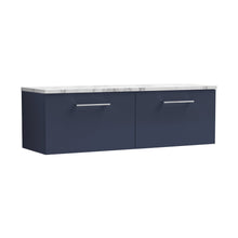 Nuie Arno 1200mm Wall Hung 2-drawer Vanity & Laminate Worktop Contemporary Midnight Blue MFC Painted Matt 381x1205x390mm - ARN2922LCM2 - JJ Building Materials