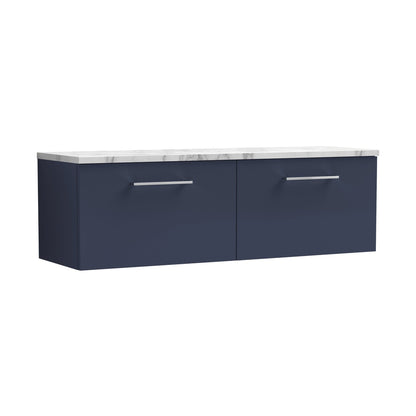 Nuie Arno 1200mm Wall Hung 2-drawer Vanity & Laminate Worktop Contemporary Midnight Blue MFC Painted Matt 381x1205x390mm - ARN2922LCM2 - JJ Building Materials