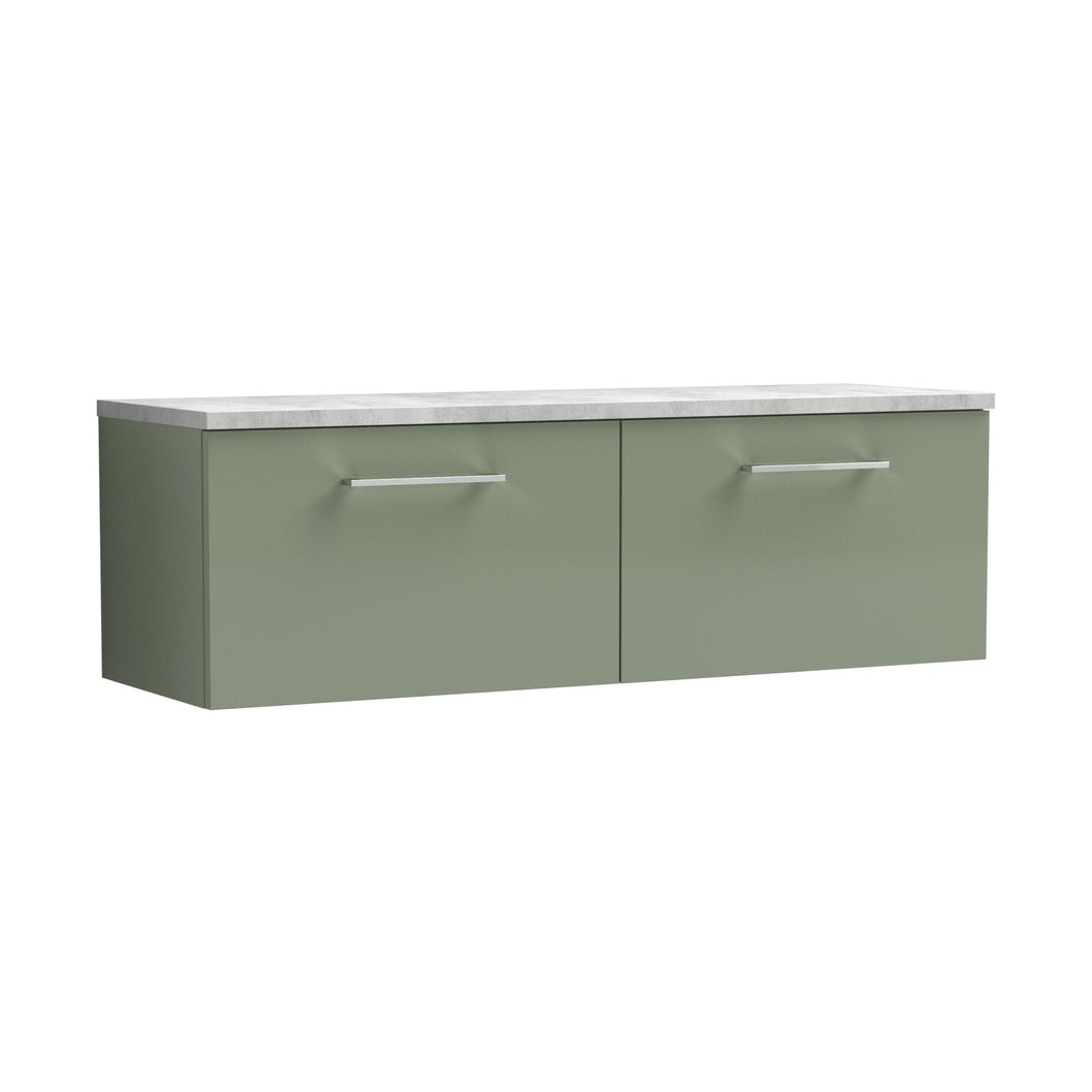 Nuie Arno 1200mm Wall Hung 2-drawer Vanity & Laminate Worktop Contemporary Satin Green MFC Painted Matt 381x1205x390mm - ARN822LBG2 - JJ Building Materials