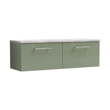 Nuie Arno 1200mm Wall Hung 2-drawer Vanity & Laminate Worktop Contemporary Satin Green MFC Painted Matt 381x1205x390mm - ARN822LBG2 - JJ Building Materials