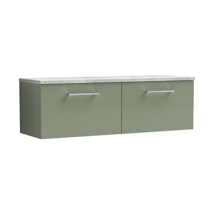 Nuie Arno 1200mm Wall Hung 2-drawer Vanity & Laminate Worktop Contemporary Satin Green MFC Painted Matt 381x1205x390mm - ARN822LBG2 - JJ Building Materials
