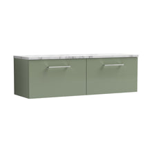 Nuie Arno 1200mm Wall Hung 2-drawer Vanity & Laminate Worktop Contemporary Satin Green MFC Painted Matt 381x1205x390mm - ARN822LCM2 - JJ Building Materials