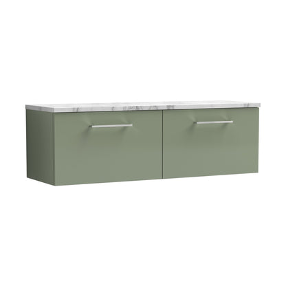 Nuie Arno 1200mm Wall Hung 2-drawer Vanity & Laminate Worktop Contemporary Satin Green MFC Painted Matt 381x1205x390mm - ARN822LCM2 - JJ Building Materials