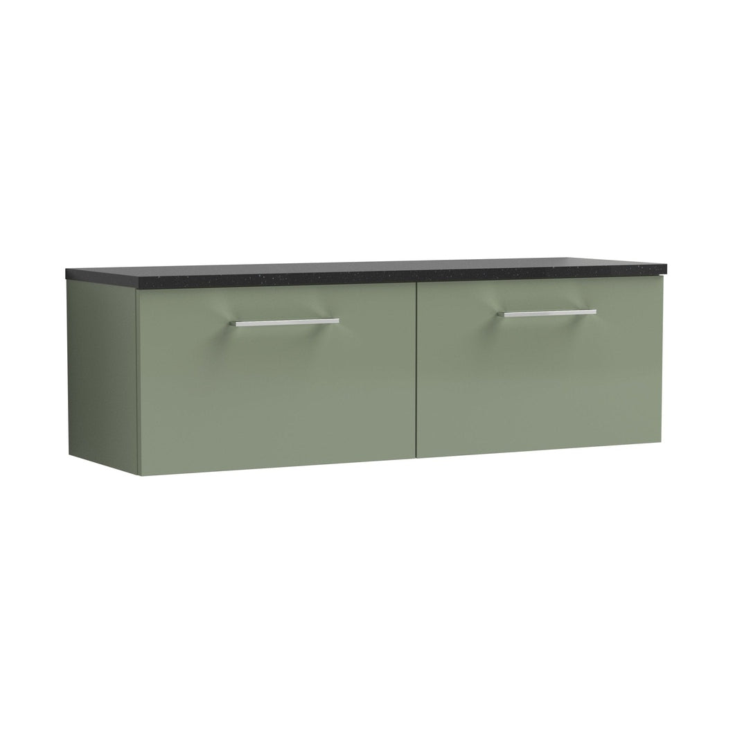 Nuie Arno 1200mm Wall Hung 2-drawer Vanity & Laminate Worktop Contemporary Satin Green MFC Painted Matt 381x1205x390mm - ARN822LSB2 - JJ Building Materials