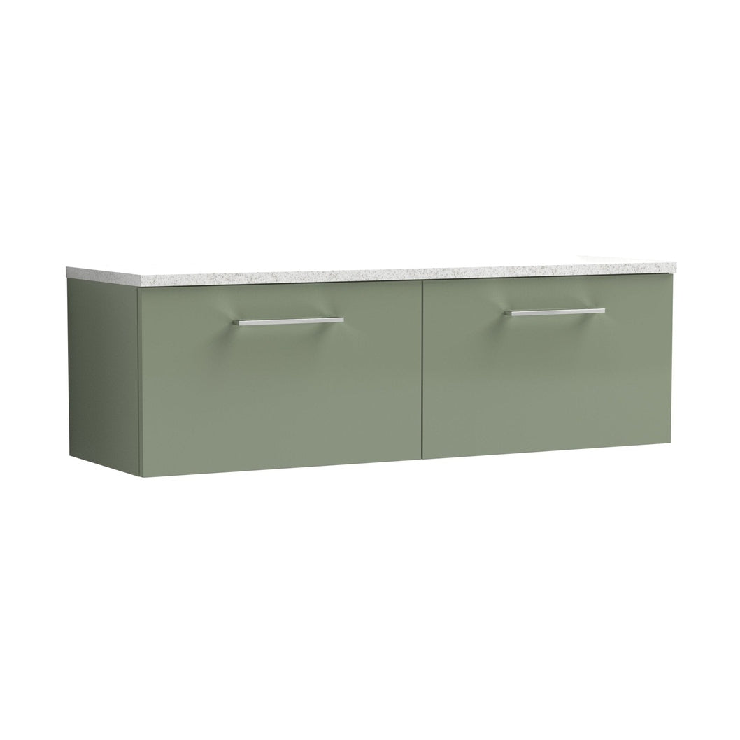 Nuie Arno 1200mm Wall Hung 2-drawer Vanity & Laminate Worktop Contemporary Satin Green MFC Painted Matt 381x1205x390mm - ARN822LSW2 - JJ Building Materials