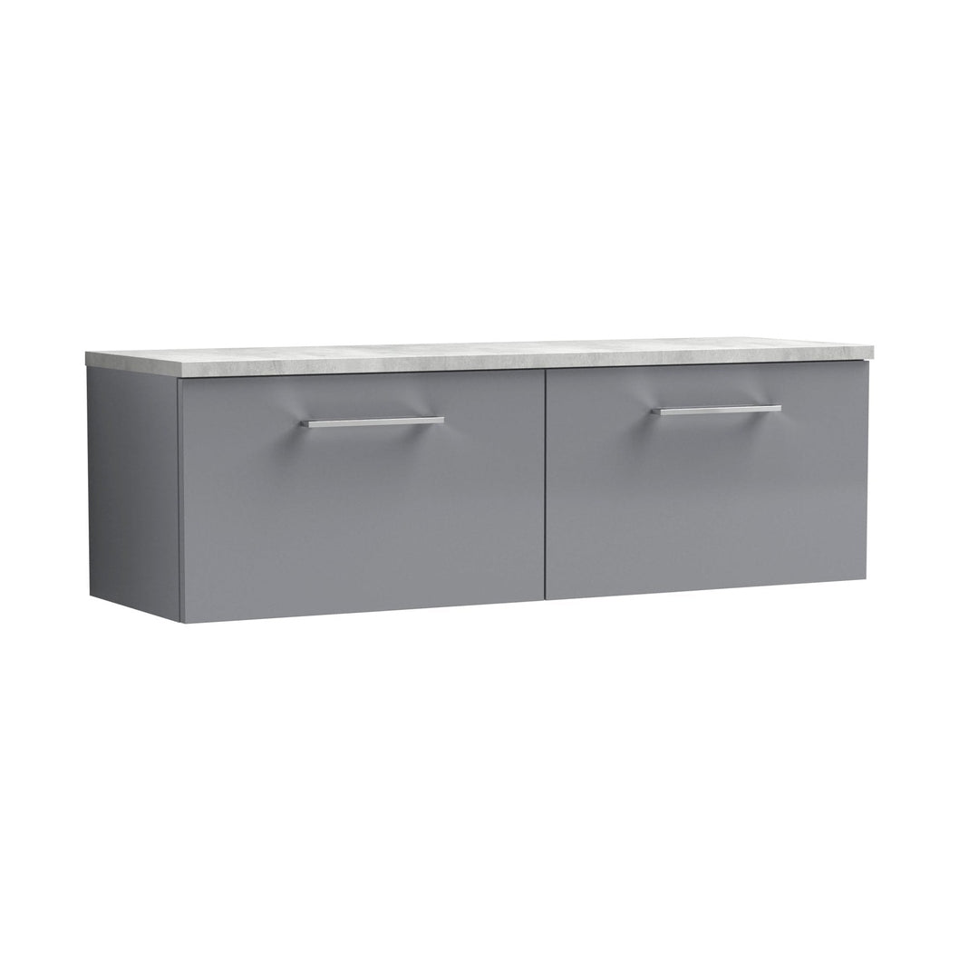 Nuie Arno 1200mm Wall Hung 2-drawer Vanity & Laminate Worktop Contemporary Satin Grey MFC Painted Matt 381x1205x390mm - ARN2222LBG2 - JJ Building Materials