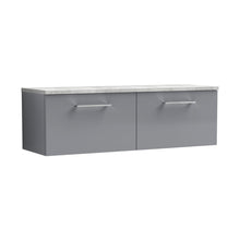 Nuie Arno 1200mm Wall Hung 2-drawer Vanity & Laminate Worktop Contemporary Satin Grey MFC Painted Matt 381x1205x390mm - ARN2222LBG2 - JJ Building Materials