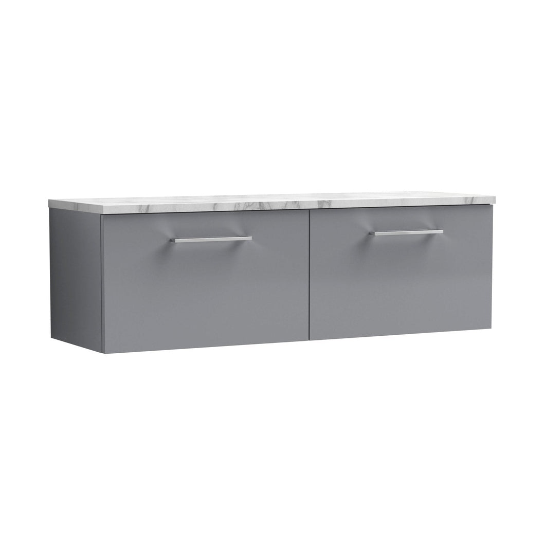 Nuie Arno 1200mm Wall Hung 2-drawer Vanity & Laminate Worktop Contemporary Satin Grey MFC Painted Matt 381x1205x390mm - ARN2222LCM2 - JJ Building Materials