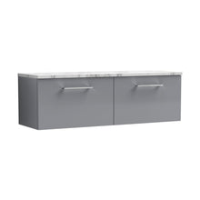 Nuie Arno 1200mm Wall Hung 2-drawer Vanity & Laminate Worktop Contemporary Satin Grey MFC Painted Matt 381x1205x390mm - ARN2222LCM2 - JJ Building Materials