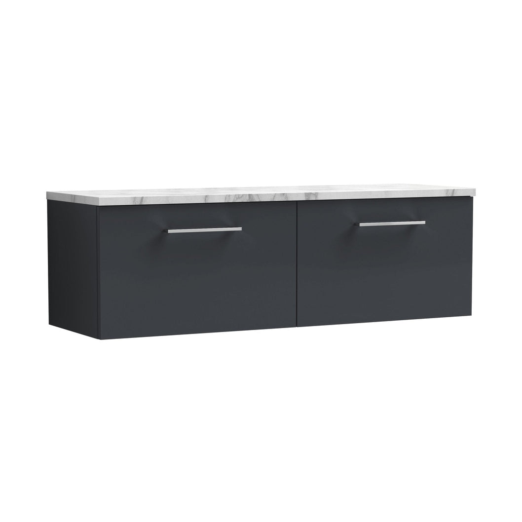 Nuie Arno 1200mm Wall Hung 2-drawer Vanity & Laminate Worktop Contemporary Soft Black MFC Painted Matt 381x1205x390mm - ARN1422LCM2 - JJ Building Materials