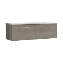 Nuie Arno 1200mm Wall Hung 2-drawer Vanity & Laminate Worktop Contemporary Solace Oak MFC Textured Woodgrain 381x1205x390mm - ARN2522LBG2 - JJ Building Materials