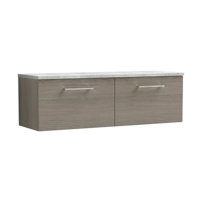 Nuie Arno 1200mm Wall Hung 2-drawer Vanity & Laminate Worktop Contemporary Solace Oak MFC Textured Woodgrain 381x1205x390mm - ARN2522LBG2 - JJ Building Materials