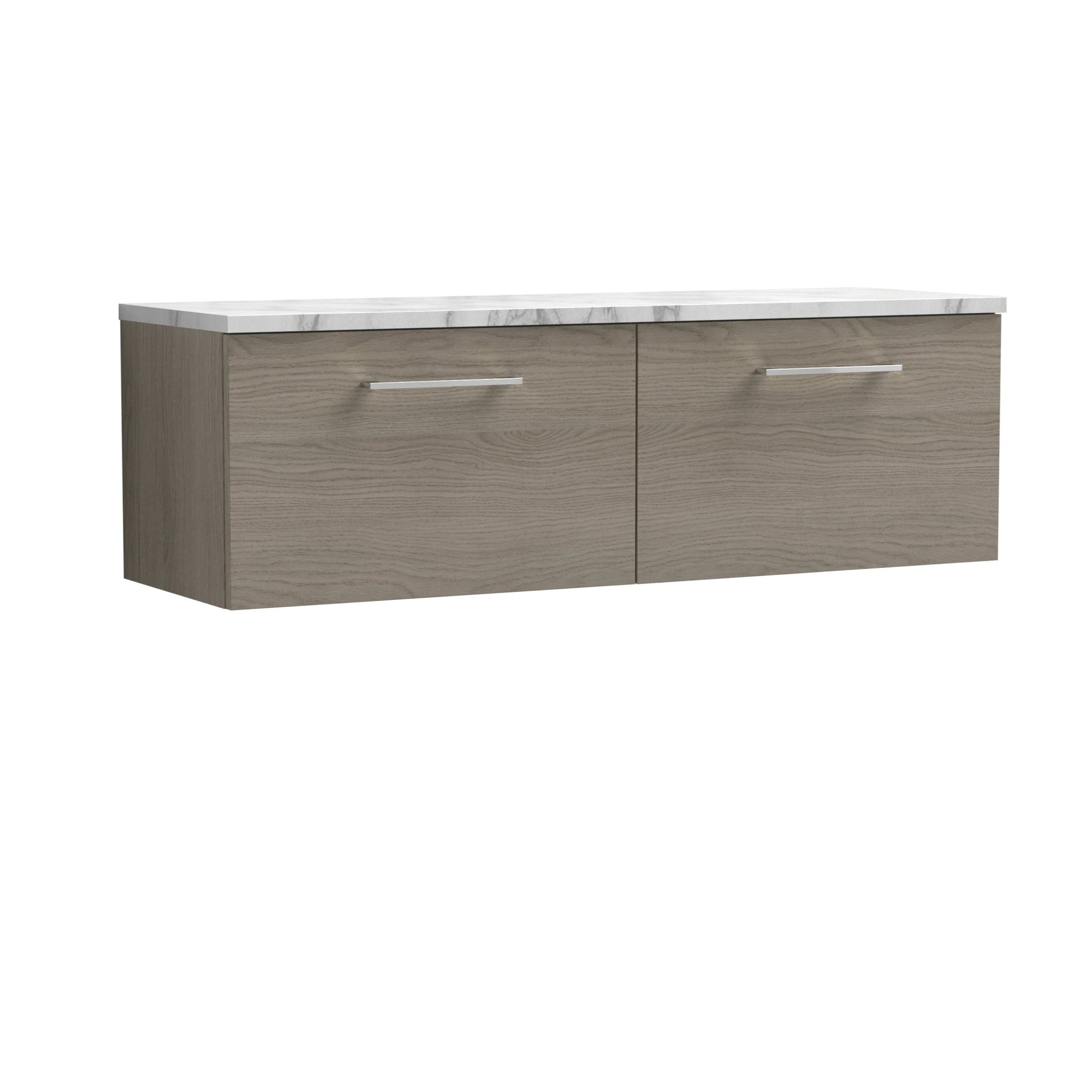 Nuie Arno 1200mm Wall Hung 2-drawer Vanity & Laminate Worktop Contemporary Solace Oak MFC Textured Woodgrain 381x1205x390mm - ARN2522LCM2 - JJ Building Materials