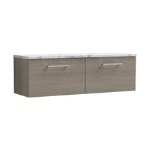 Nuie Arno 1200mm Wall Hung 2-drawer Vanity & Laminate Worktop Contemporary Solace Oak MFC Textured Woodgrain 381x1205x390mm - ARN2522LCM2 - JJ Building Materials