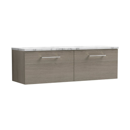 Nuie Arno 1200mm Wall Hung 2-drawer Vanity & Laminate Worktop Contemporary Solace Oak MFC Textured Woodgrain 381x1205x390mm - ARN2522LCM2 - JJ Building Materials