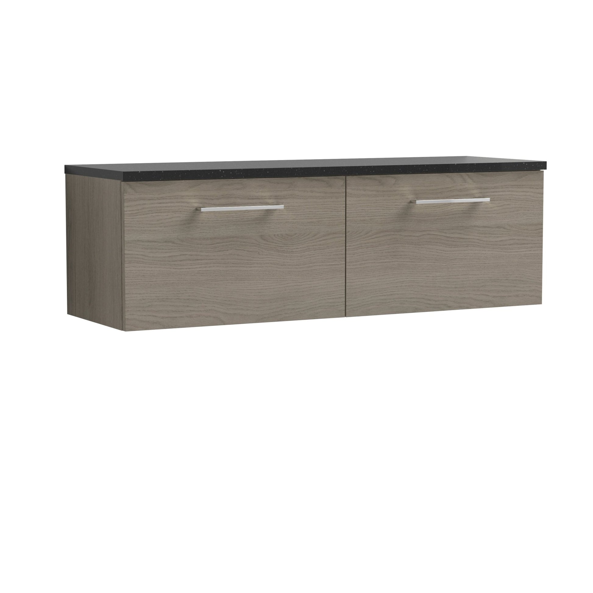 Nuie Arno 1200mm Wall Hung 2-drawer Vanity & Laminate Worktop Contemporary Solace Oak MFC Textured Woodgrain 381x1205x390mm - ARN2522LSB2 - JJ Building Materials