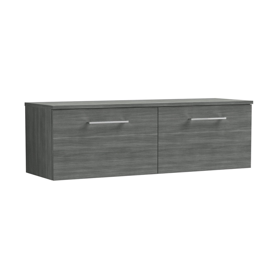 Nuie Arno 1200mm Wall Hung 2 Drawer Vanity & Worktop Contemporary Anthracite Woodgrain MFC Textured Woodgrain 377x1205x390mm - JJ Building Materials