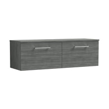 Nuie Arno 1200mm Wall Hung 2 Drawer Vanity & Worktop Contemporary Anthracite Woodgrain MFC Textured Woodgrain 377x1205x390mm - JJ Building Materials