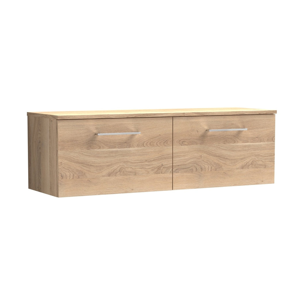 Nuie Arno 1200mm Wall Hung 2-drawer Vanity & Worktop Contemporary Bleached Oak MFC Textured Woodgrain 377x1205x390mm - JJ Building Materials