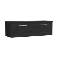 Nuie Arno 1200mm Wall Hung 2 Drawer Vanity & Worktop Contemporary Charcoal Black MFC Textured Woodgrain 377x1205x390mm - JJ Building Materials