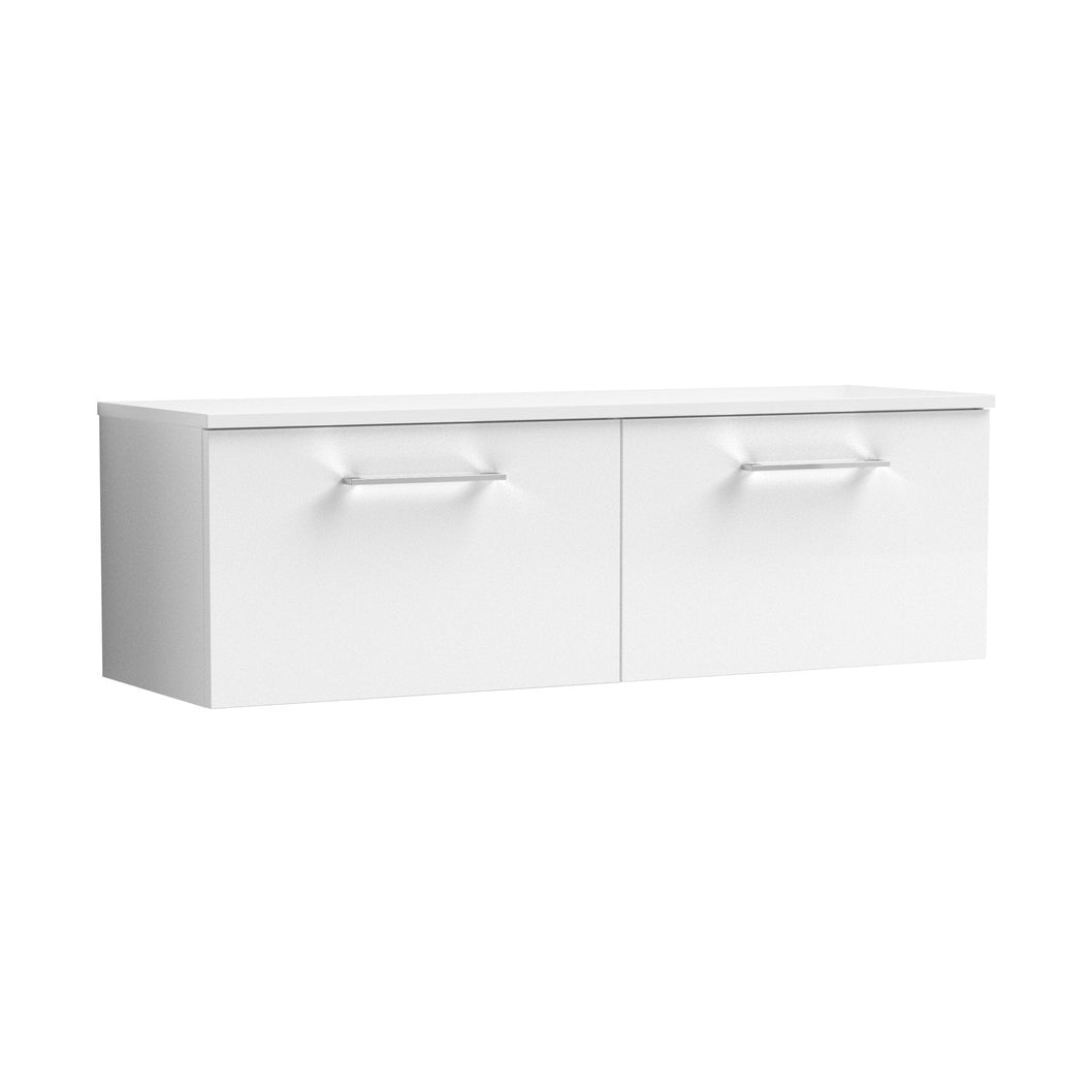 Nuie Arno 1200mm Wall Hung 2 Drawer Vanity & Worktop Contemporary Gloss White MFC Painted Gloss 377x1205x390mm - JJ Building Materials