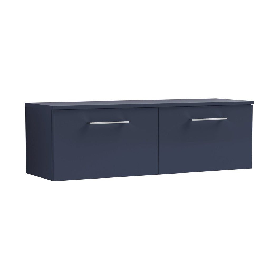Nuie Arno 1200mm Wall Hung 2-drawer Vanity & Worktop Contemporary Midnight Blue MFC Painted Matt 377x1205x390mm - JJ Building Materials