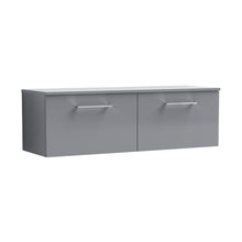 Nuie Arno 1200mm Wall Hung 2 Drawer Vanity & Worktop Contemporary Satin Grey MFC Painted Matt 377x1205x390mm - JJ Building Materials