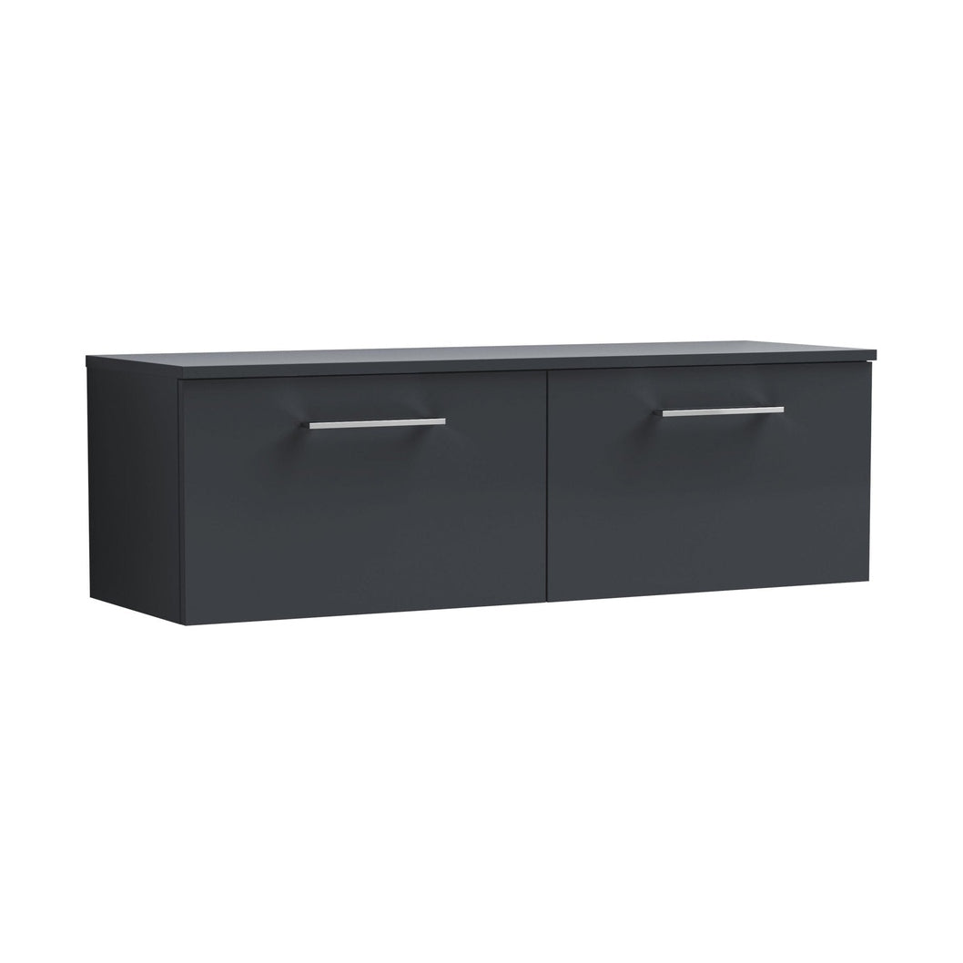 Nuie Arno 1200mm Wall Hung 2 Drawer Vanity & Worktop Contemporary Soft Black MFC Painted Matt 377x1205x390mm - JJ Building Materials