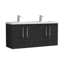 Nuie Arno 1200mm Wall Hung 4 Door Vanity & Double Basin Contemporary Charcoal Black MFC Textured Woodgrain 561x1205x383mm - JJ Building Materials