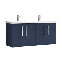 Nuie Arno 1200mm Wall Hung 4-door Vanity & Double Basin Contemporary Midnight Blue MFC Painted Matt 580x1205x383mm - ARN2923F - JJ Building Materials