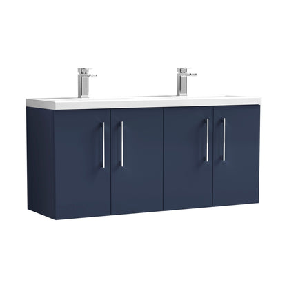 Nuie Arno 1200mm Wall Hung 4-door Vanity & Double Basin Contemporary Midnight Blue MFC Painted Matt 580x1205x383mm - ARN2923F - JJ Building Materials