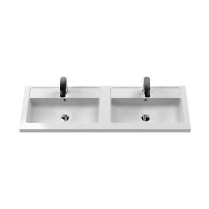 Nuie Arno 1200mm Wall Hung 4 Door Vanity & Double Basin Contemporary Satin Grey MFC Painted Matt 579x1205x383mm - ARN2223C - JJ Building Materials