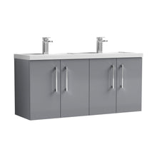 Nuie Arno 1200mm Wall Hung 4 Door Vanity & Double Basin Contemporary Satin Grey MFC Painted Matt 579x1205x383mm - ARN2223C - JJ Building Materials