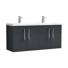 Nuie Arno 1200mm Wall Hung 4 Door Vanity & Double Basin Contemporary Soft Black MFC Painted Matt 579x1205x383mm - ARN1423F - JJ Building Materials