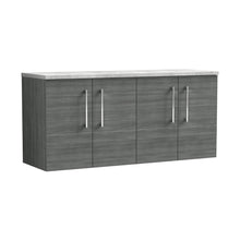 Nuie Arno 1200mm Wall Hung 4-door Vanity & Laminate Worktop Contemporary Anthracite Woodgrain MFC Textured Woodgrain 561x1205x390mm - ARN523LBG2 - JJ Building Materials