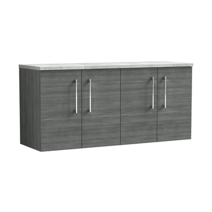 Nuie Arno 1200mm Wall Hung 4-door Vanity & Laminate Worktop Contemporary Anthracite Woodgrain MFC Textured Woodgrain 561x1205x390mm - ARN523LBG2 - JJ Building Materials
