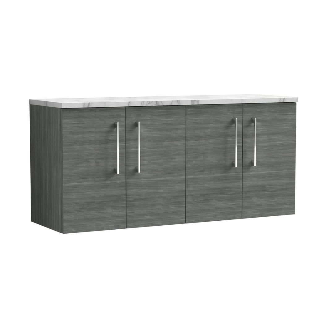 Nuie Arno 1200mm Wall Hung 4-door Vanity & Laminate Worktop Contemporary Anthracite Woodgrain MFC Textured Woodgrain 561x1205x390mm - ARN523LCM2 - JJ Building Materials