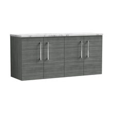 Nuie Arno 1200mm Wall Hung 4-door Vanity & Laminate Worktop Contemporary Anthracite Woodgrain MFC Textured Woodgrain 561x1205x390mm - ARN523LCM2 - JJ Building Materials