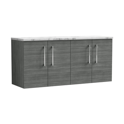 Nuie Arno 1200mm Wall Hung 4-door Vanity & Laminate Worktop Contemporary Anthracite Woodgrain MFC Textured Woodgrain 561x1205x390mm - ARN523LCM2 - JJ Building Materials