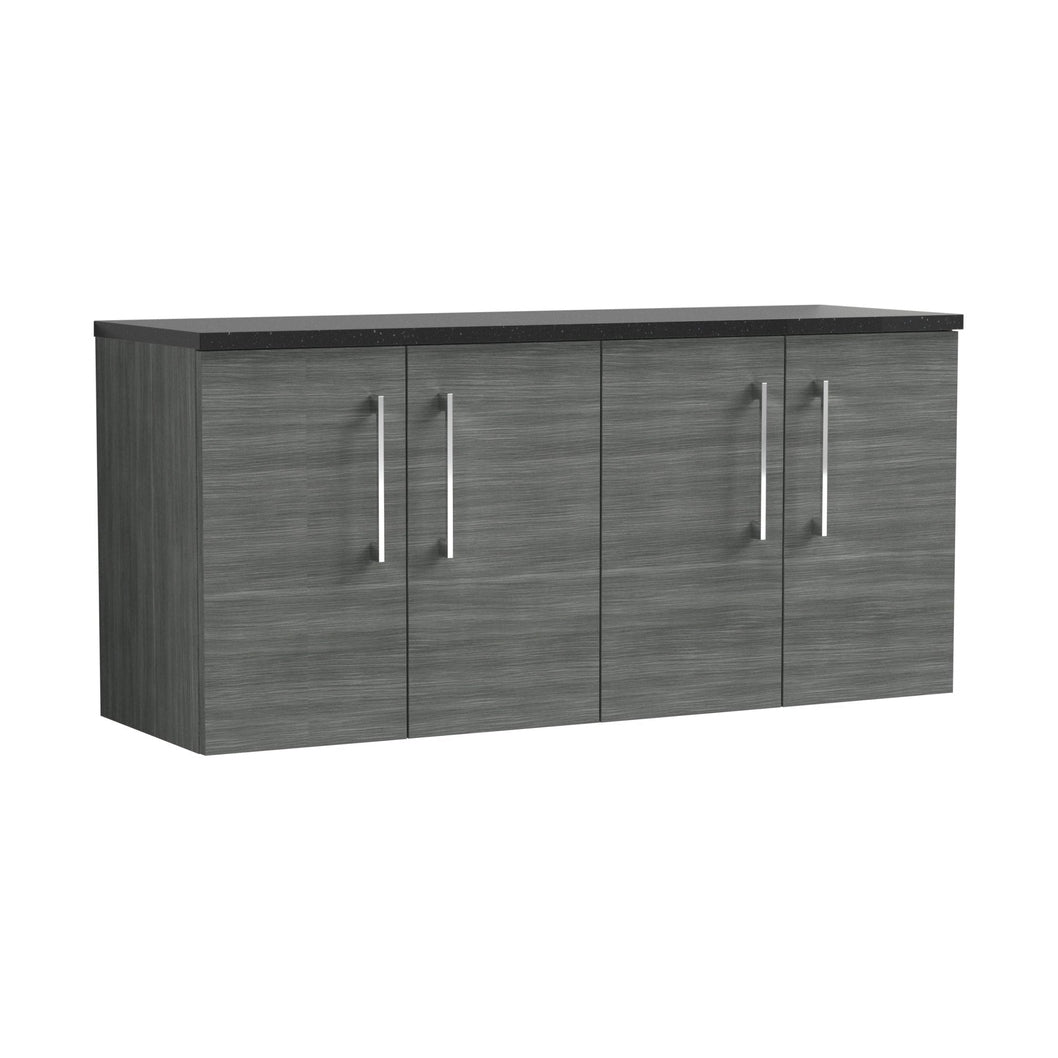 Nuie Arno 1200mm Wall Hung 4-door Vanity & Laminate Worktop Contemporary Anthracite Woodgrain MFC Textured Woodgrain 561x1205x390mm - ARN523LSB2 - JJ Building Materials