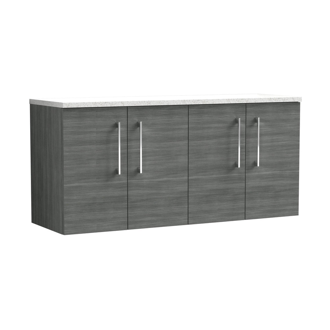 Nuie Arno 1200mm Wall Hung 4-door Vanity & Laminate Worktop Contemporary Anthracite Woodgrain MFC Textured Woodgrain 561x1205x390mm - ARN523LSW2 - JJ Building Materials