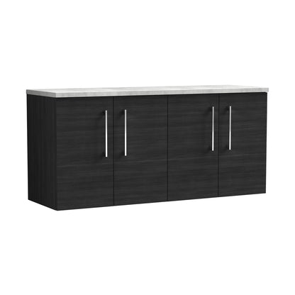 Nuie Arno 1200mm Wall Hung 4-door Vanity & Laminate Worktop Contemporary Charcoal Black MFC Textured Woodgrain 562x1205x390mm - ARN623LBG2 - JJ Building Materials