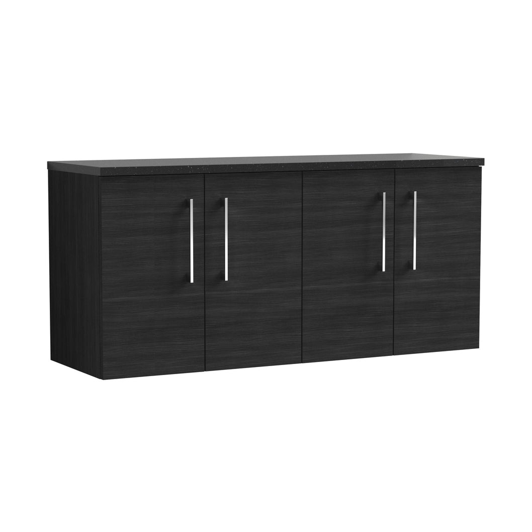 Nuie Arno 1200mm Wall Hung 4-door Vanity & Laminate Worktop Contemporary Charcoal Black MFC Textured Woodgrain 562x1205x390mm - ARN623LSB2 - JJ Building Materials