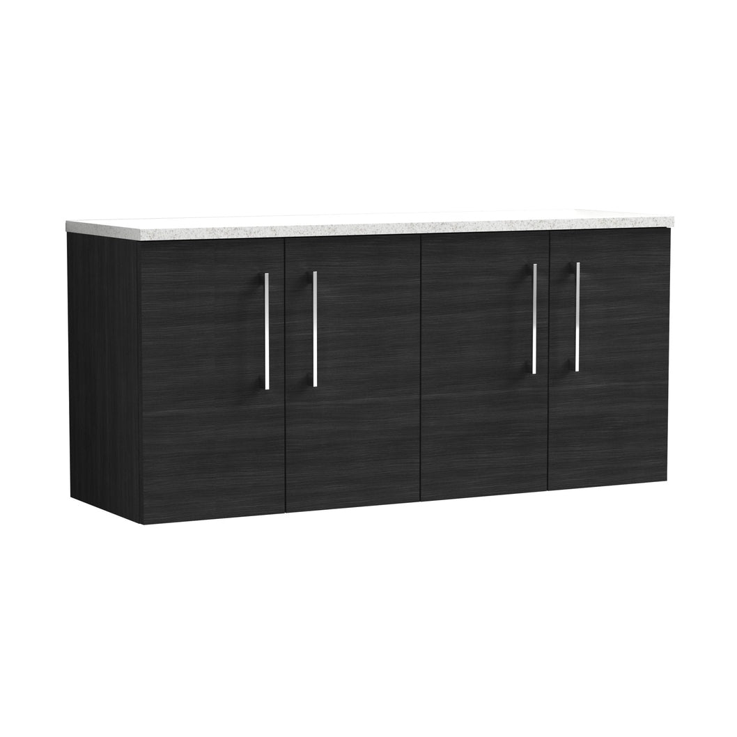 Nuie Arno 1200mm Wall Hung 4-door Vanity & Laminate Worktop Contemporary Charcoal Black MFC Textured Woodgrain 562x1205x390mm - ARN623LSW2 - JJ Building Materials