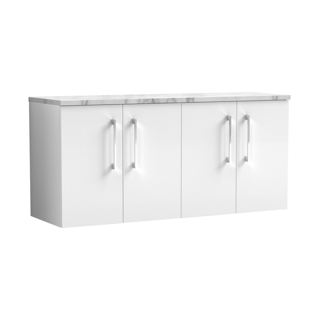 Nuie Arno 1200mm Wall Hung 4-door Vanity & Laminate Worktop Contemporary Gloss White MFC Painted Gloss 561x1205x390mm - ARN123LCM2 - JJ Building Materials